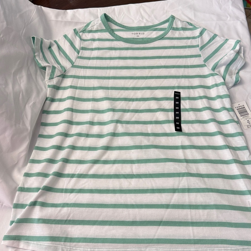 Torrid Mint Green and White Striped Tee